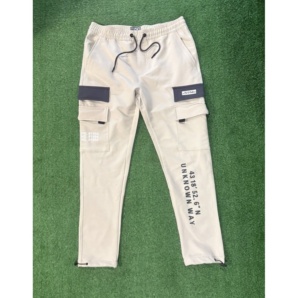 ROCK SALT Mens Tan Cream Cargo Jogger Pants Size M Utility Drawstring Waist